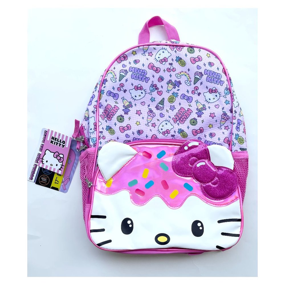 Hello Kitty 17" Kids School Backpack Padded Laptop Sleeve Ice Cream Party Prints